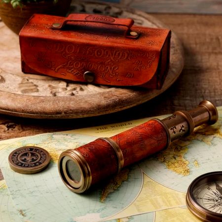 Handcrafted Brass Telescope with Leather Vintage Finish